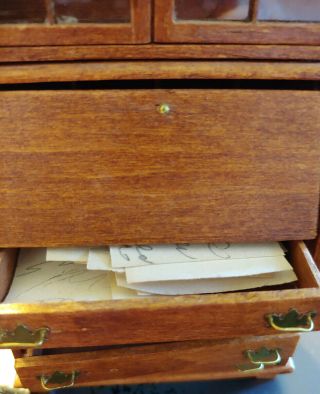 Vintage Doll House Miniature Wood Secretary Desk w/ Pencils & Paper Inside 1/12 4