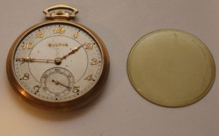 Swiss 17 Ae Bulova 10k Rolled Gold Plate Open Face Pocket Watch With 17 Jewels