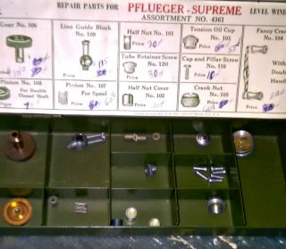 Vintage Pflueger Supreme Casting Reel Repair Parts In Metal Case