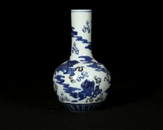 Antique Chinese Blue and White Lion Porcelain Vase with Kangxi Mark 2