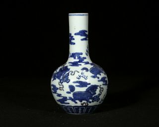 Antique Chinese Blue and White Lion Porcelain Vase with Kangxi Mark 3