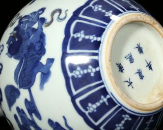 Antique Chinese Blue and White Lion Porcelain Vase with Kangxi Mark 8