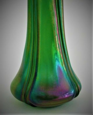 Pair Antique Loetz Glass Vases 19th Century Art Nouveau Iridescent Green 7