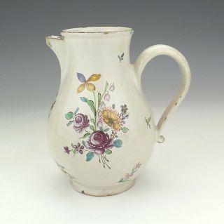 Antique Tin Glazed Delft Pottery - Hand Painted Flowers Water Jug - Unusual
