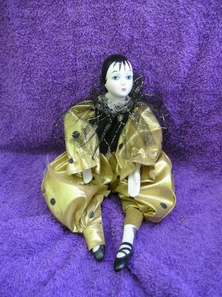 Vintage Heirloom Porcelain Face/hand/feet Pierrot Harlequin Doll 8 "