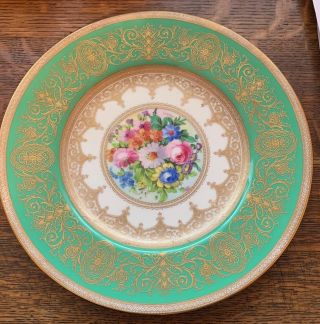 Antique Minton Porcelain Plate Green Enamel Raised Gold Border