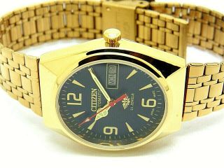 Citizen Automatic Men Gold Plated Vintage Black Dial Made Japan Watch Run Order