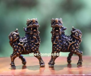 4.  5 Cm Chinese Bronze Auspicious Foo Dog Lion Dragon Kylin Qilin Pixiu Sculpture