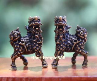 4.  5 cm Chinese Bronze auspicious Foo dog lion Dragon Kylin qilin pixiu sculpture 2