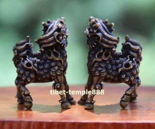 4.  5 cm Chinese Bronze auspicious Foo dog lion Dragon Kylin qilin pixiu sculpture 4
