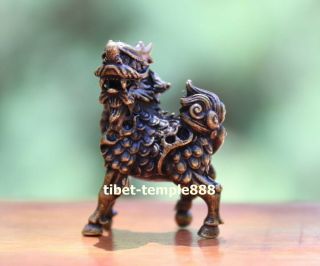 4.  5 cm Chinese Bronze auspicious Foo dog lion Dragon Kylin qilin pixiu sculpture 6