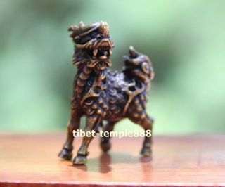 4.  5 cm Chinese Bronze auspicious Foo dog lion Dragon Kylin qilin pixiu sculpture 7