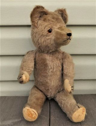 ANTIQUE 1920s 1930 ' s MOHAIR Jointed Glass Eyes Excelsior Stuffing VTG TEDDY BEAR 3
