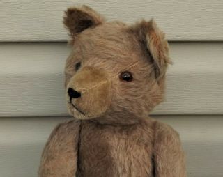 ANTIQUE 1920s 1930 ' s MOHAIR Jointed Glass Eyes Excelsior Stuffing VTG TEDDY BEAR 4