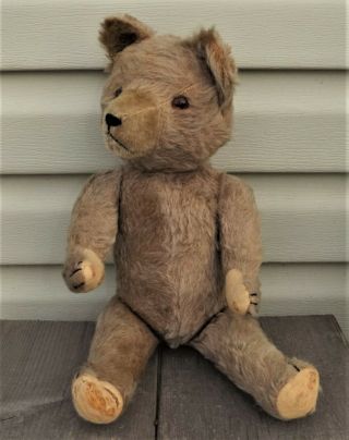 ANTIQUE 1920s 1930 ' s MOHAIR Jointed Glass Eyes Excelsior Stuffing VTG TEDDY BEAR 5