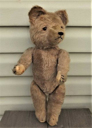 ANTIQUE 1920s 1930 ' s MOHAIR Jointed Glass Eyes Excelsior Stuffing VTG TEDDY BEAR 7