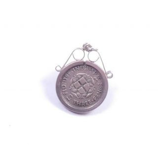 Vintage Charm Antique Three Pence Coin 1938 In 925 Sterling Silver Mount 2.  5g