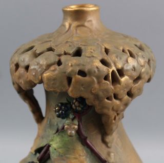 Antique Austrian Amphora Art Pottery,  Blackberry Vase 2