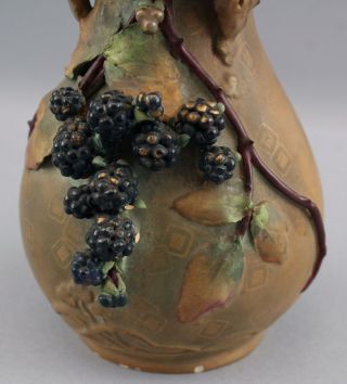Antique Austrian Amphora Art Pottery,  Blackberry Vase 3
