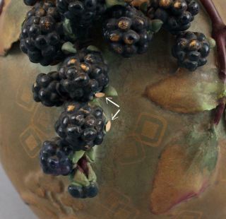 Antique Austrian Amphora Art Pottery,  Blackberry Vase 4