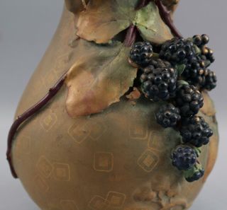 Antique Austrian Amphora Art Pottery,  Blackberry Vase 6