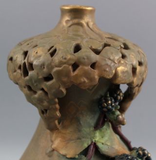 Antique Austrian Amphora Art Pottery,  Blackberry Vase 8