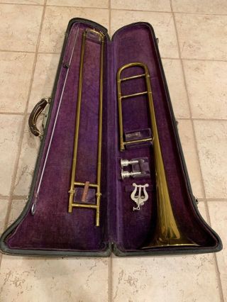 Priced To Sell Antique Conn Trombone - Comes With Two Mouthpieces And Case