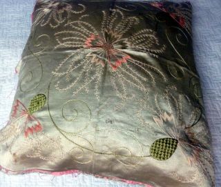 Antique Circa 1900 Hand Embroidered Silk Pillow Cover Art Nouveau