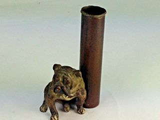 Antique English Cast Bronze English Bulldog With Single Bud Vase or Pen Holder 2