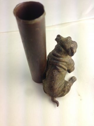 Antique English Cast Bronze English Bulldog With Single Bud Vase or Pen Holder 4