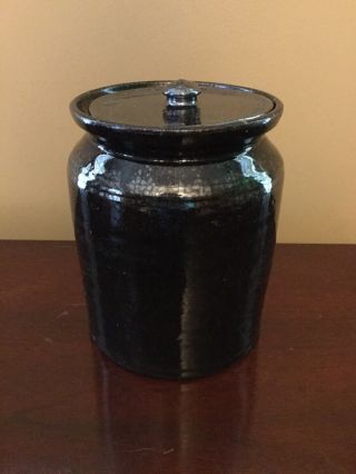 Antique Stoneware Pottery Glazed Jar With Lid