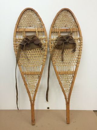 Antique Vintage Indian Made Kid Child Snowshoes 11 " X 36 " Decor Arts And Craft
