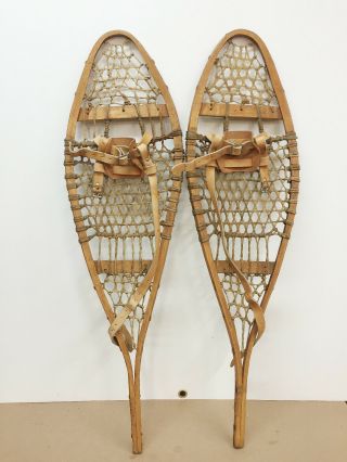 Old Antique Vintage 10 " X 36 " Indian Made Kid Child Snowshoes Usable Or Decor