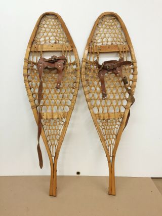 Old Antique Vintage 11 " X 35 " Indian Made Kid Child Snowshoes Usable Or Decor