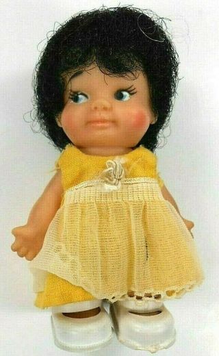 Vintage Uneeda Pee Wee Doll 1965 Black Hair Dress & Shoes Pocket Size