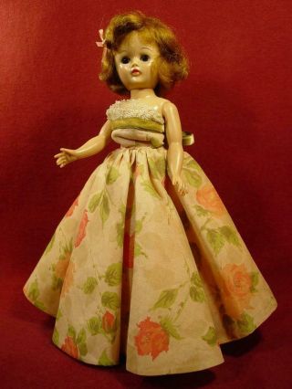 Vintage 1950s Vogue Jill Doll In 3180 Long Flowered Apricot Gown