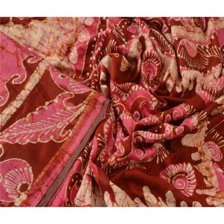 Sanskriti Vintage Pink Saree 100 Pure Silk Batik Work Sari Craft 5 Yard Fabric