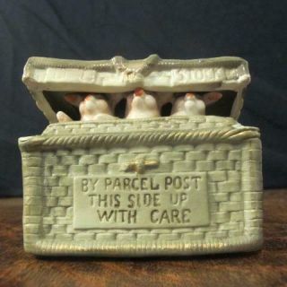 Antique German Porcelain " By Parcel Post " Pig Basket Fairing
