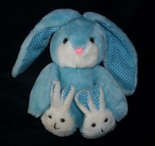 9 " Vintage Baby Blue Bunny Rabbit Polka Dot W/ Slippers Stuffed Animal Plush Toy