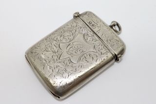 Antique Victorian C1899 Sterling Silver Engraved Vesta Case Large A/f 14569