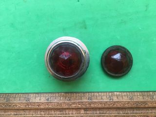 2 Vintage Antique Motorcycle Ruby Red Plate Glass Jewel Reflectors