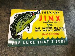 Jinx Lures " Large,  Heavy Porcelain Advertising Sign,  (34 " X 22.  5 "),  Near