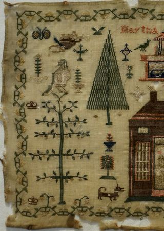 SMALL MID 19TH CENTURY HOUSE & MOTIF SAMPLER BY MARTHA MOULDER - 1859 2
