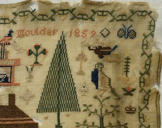 SMALL MID 19TH CENTURY HOUSE & MOTIF SAMPLER BY MARTHA MOULDER - 1859 7