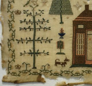 SMALL MID 19TH CENTURY HOUSE & MOTIF SAMPLER BY MARTHA MOULDER - 1859 8