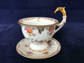Fine Antique Dresden Porcelain Hand Painted Cup And Saucer.  C1880.