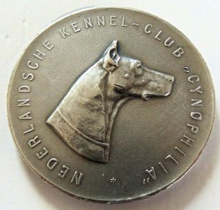 Antique Dutch Silvered Dog Medal Great Dane Dutch Kennel Club 1929
