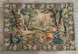 Vintage Hand Embroidered Tapestry 40 " X25 " Vibrant Colors.  From Paris