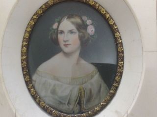 Antique Miniature Portrait Painting,  19 Century,  Oil Painting.