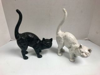 Antique/ Vintage Black/ White Cat Cast Iron Door Stop Pair